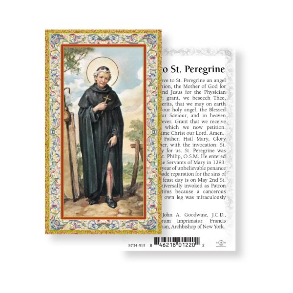 Saint Peregrine - Gold Stamped Paper Prayer Card (pack of 100)