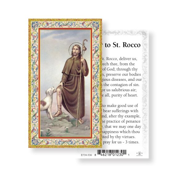 Saint Rocco - Gold Stamped Paper Prayer Card (pack of 100)