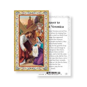 Saint Veronica Gold-Stamped Paper Prayer Card (pack of 100)