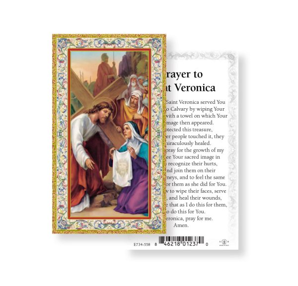 Saint Veronica Gold-Stamped Paper Prayer Card (pack of 100)