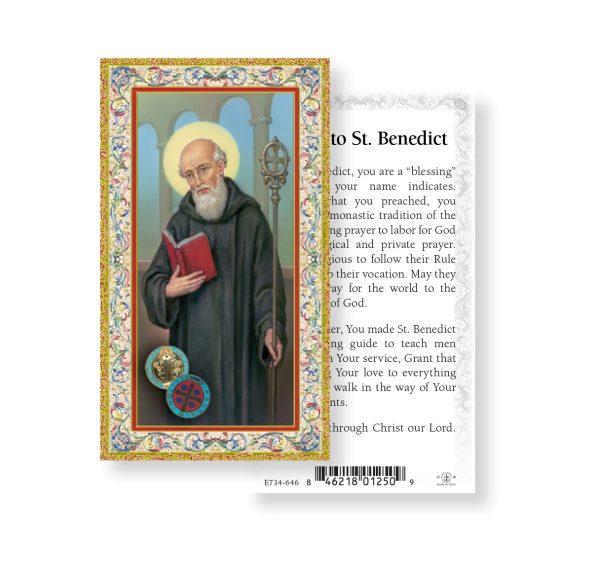 Saint Benedict Gold-Stamped Paper Prayer Card (pack of 100)