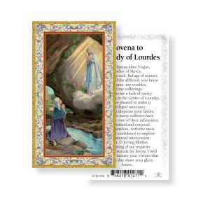 Our Lady of Lourdes Gold-Stamped Paper Prayer Card (pack of 100)