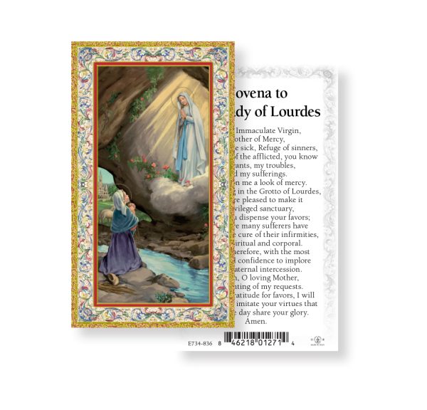 Our Lady of Lourdes Gold-Stamped Paper Prayer Card (pack of 100)