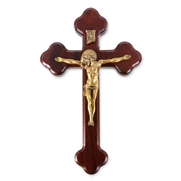 10" Dark Cherry "Latin Style" Wood Crucifix with Genuine Bronze Pewter Corpus