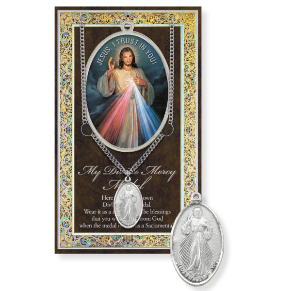 Divine Mercy Genuine Pewter Medal on a 24" Chain with Biography