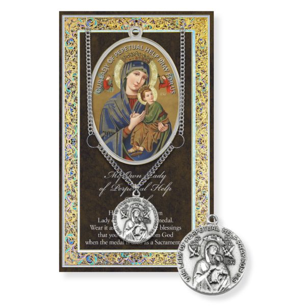 Our Lady of Perpetual Help Pewter Medal on an 18" Chain with Biography