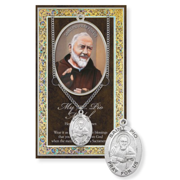 St. Pio Medal 24” Chain with Biography Pamplet