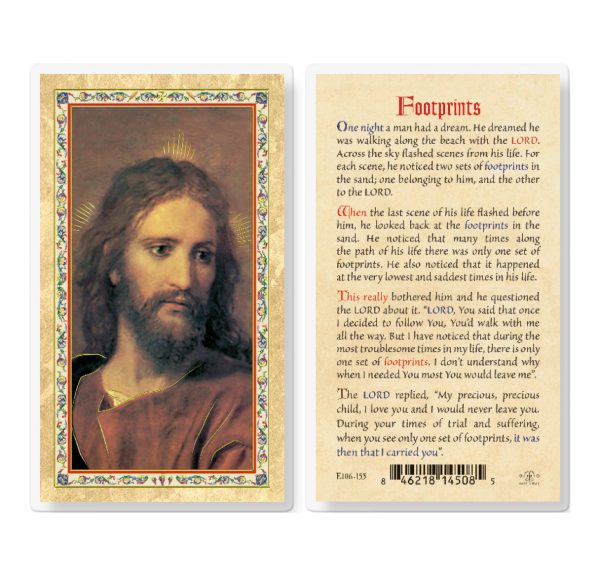 Footprints - Head of Christ Gold-Stamped Laminated Prayer Card (pack of 25)