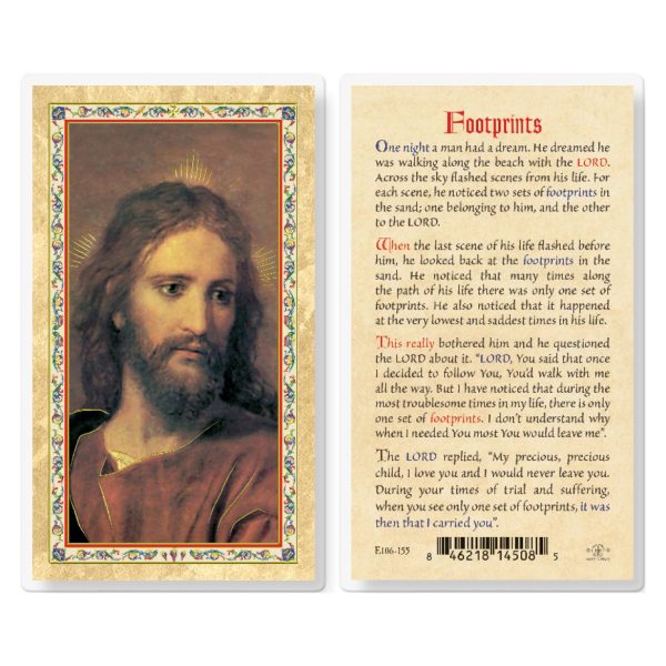 Footprints - Head of Christ Gold-Stamped Laminated Prayer Card (pack of 25)