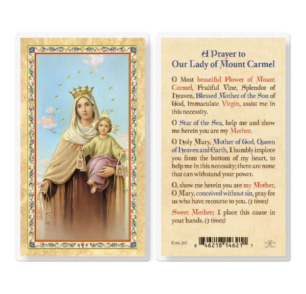Our Lady of Mt. Carmel Gold-Stamped Laminated Prayer Card (pack of 25)