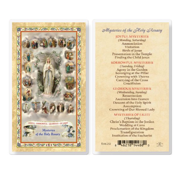 Mysteries of the Rosary Gold-Stamped Laminated Prayer Card (pack of 25)