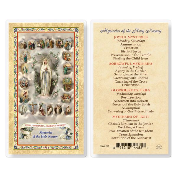 Mysteries of the Rosary Gold-Stamped Laminated Prayer Card (pack of 25)