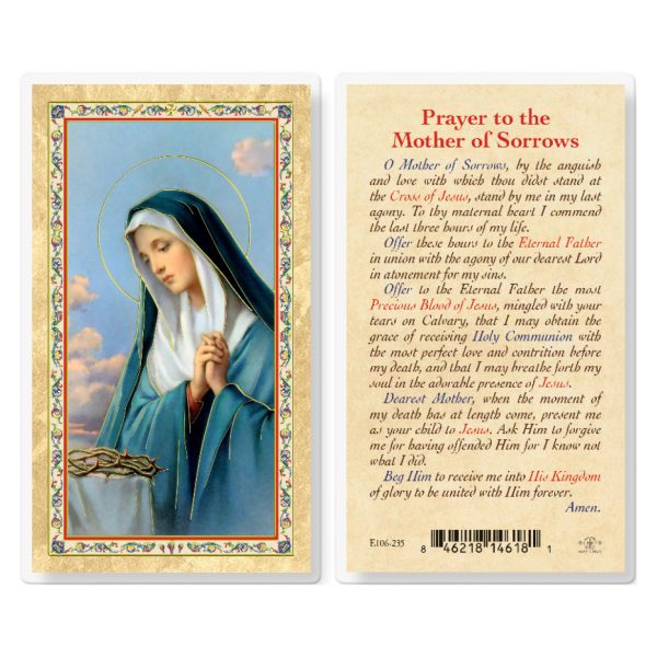 Mother of Sorrow Gold-Stamped Laminated Prayer Card (pack of 25)