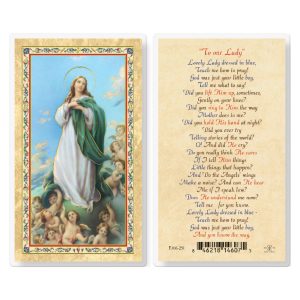 Lovely Lady Dressed in Blue Gold-Stamped Laminated Prayer Card (pack of 25)