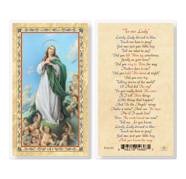 Lovely Lady Dressed in Blue Gold-Stamped Laminated Prayer Card (pack of 25)