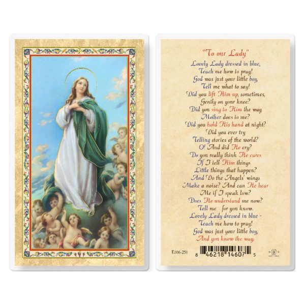 Lovely Lady Dressed in Blue Gold-Stamped Laminated Prayer Card (pack of 25)