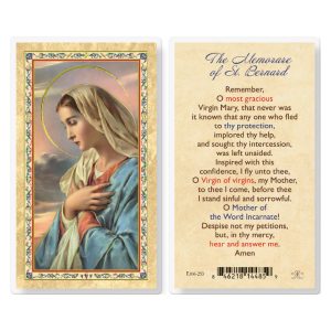 Our Lady of Grace Memorare St. Bernard Gold-Stamped Laminated Prayer Card (pack of 25)