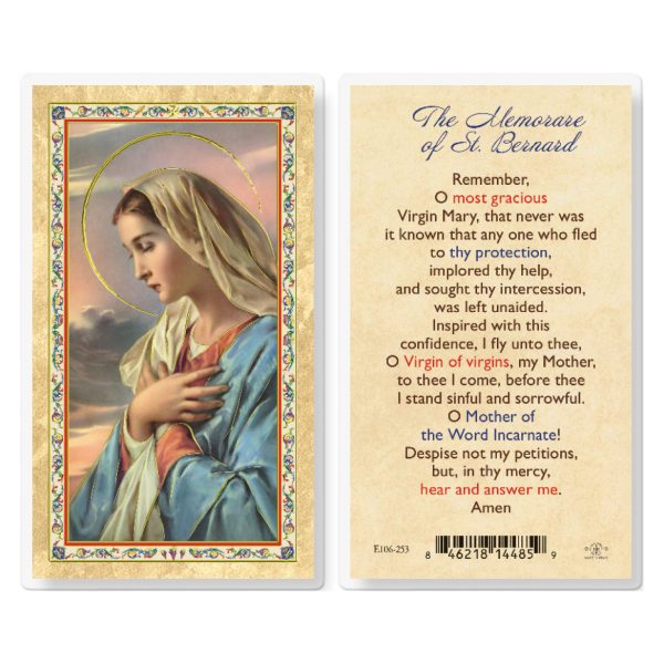 Our Lady of Grace Memorare St. Bernard Gold-Stamped Laminated Prayer Card (pack of 25)