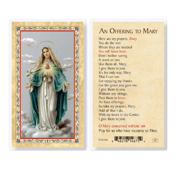 An Offering to Mary - IHM Gold-Stamped Laminated Prayer Card (pack of 25)