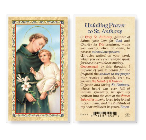 St. Anthony - Unfailing Prayer Gold-Stamped Laminated Prayer Card (pack of 25)