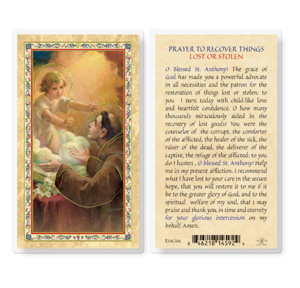 Prayer to Recover Lost Things Gold-Stamped Laminated Prayer Card (pack of 25)