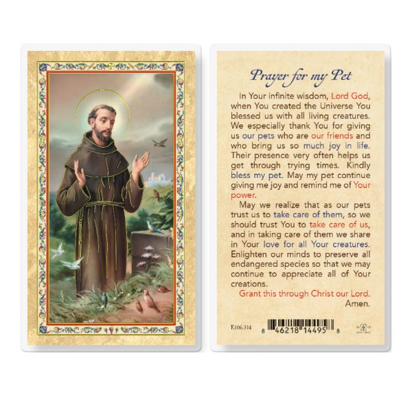 Prayer for my Pet - St. Francis Gold-Stamped Laminated Prayer Card (pack of 25)