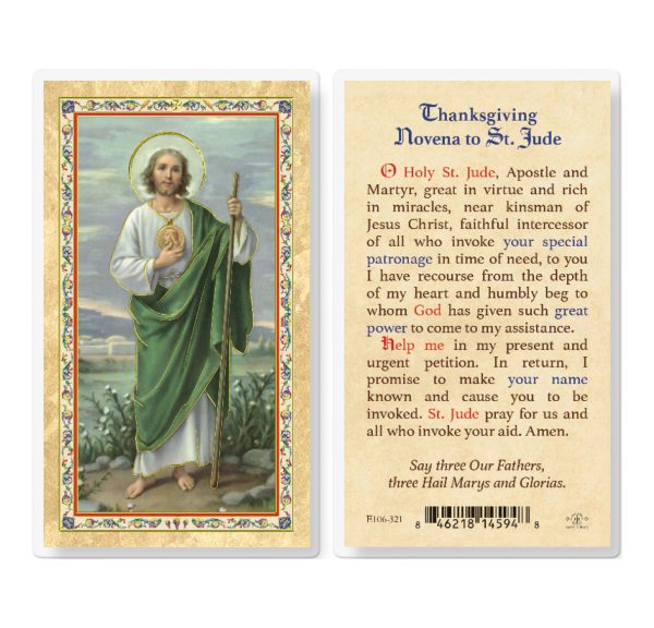 Thanksgiving Novena - St. Jude Gold-Stamped Laminated Prayer Card (pack of 25)