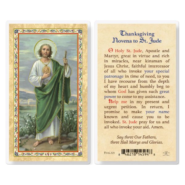Thanksgiving Novena - St. Jude Gold-Stamped Laminated Prayer Card (pack of 25)