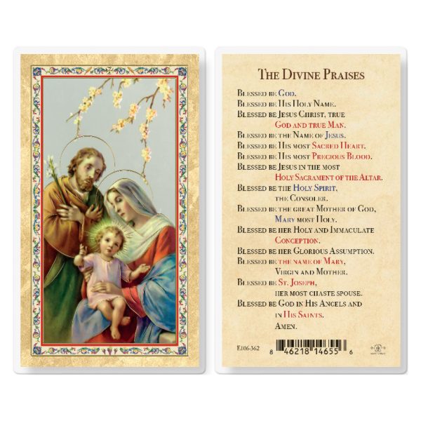 The Divine Praises - Holy Family Gold-Stamped Laminated Prayer Card (pack of 25)