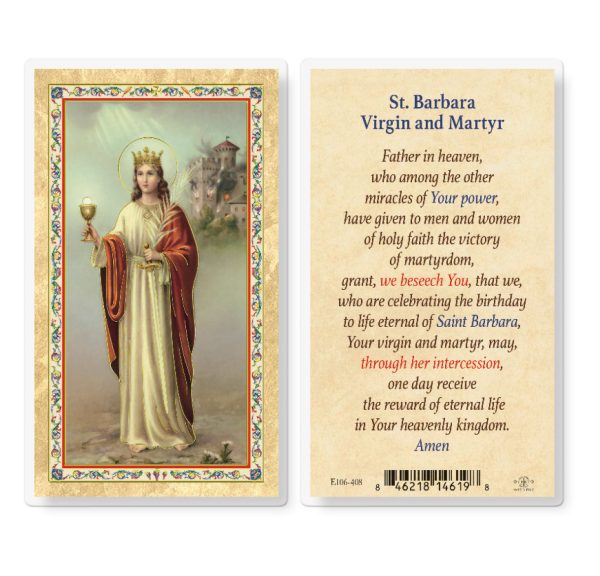St. Barbara Prayer Biography Gold-Stamped Laminated Prayer Card (pack of 25)