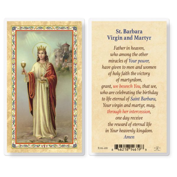 St. Barbara Prayer Biography Gold-Stamped Laminated Prayer Card (pack of 25)