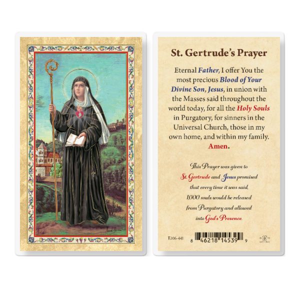 St. Gertrude Gold-Stamped Laminated Prayer Card (pack of 25)