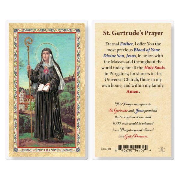 St. Gertrude Gold-Stamped Laminated Prayer Card (pack of 25)