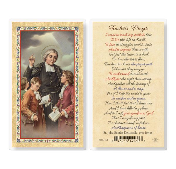 Teacher's Prayer - J.B. de La Salle Gold-Stamped Laminated Prayer Card (pack of 25)