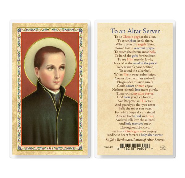 To an Altar Server - J. Berchmans Prayer Gold-Stamped Laminated Prayer Card (pack of 25)