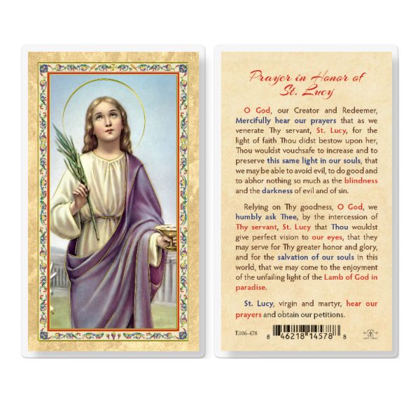 Prayer in Honor of St. Lucy Gold-Stamped Laminated Prayer Card (pack of 25)