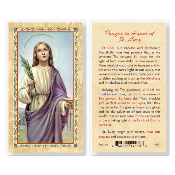 Prayer in Honor of St. Lucy Gold-Stamped Laminated Prayer Card (pack of 25)