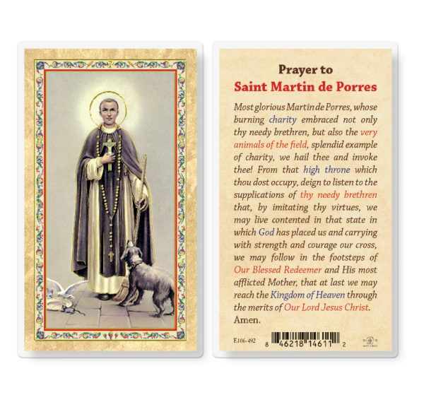 St. Martin de Porres Gold-Stamped Laminated Prayer Card (pack of 25)