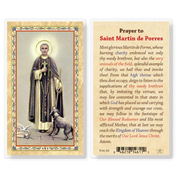 St. Martin de Porres Gold-Stamped Laminated Prayer Card (pack of 25)