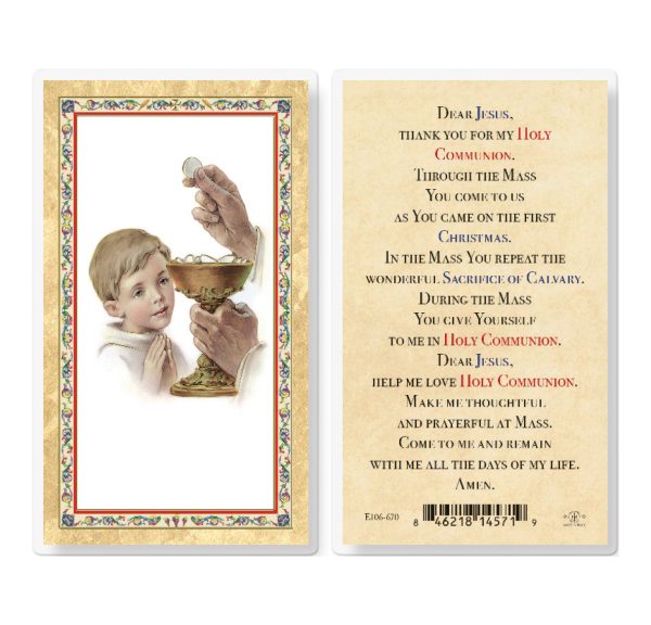Communion Boy - Popular Prayer Gold-Stamped Laminated Prayer Card (pack of 25)