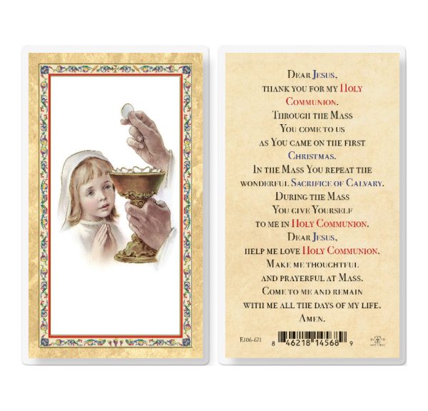 Communion Girl - Popular Prayer Gold-Stamped Laminated Prayer Card (pack of 25)