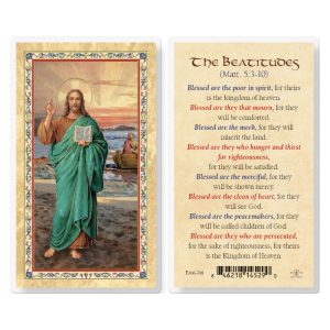 The Beatitudes - Christ Blessing Gold-Stamped Laminated Prayer Card (pack of 25)