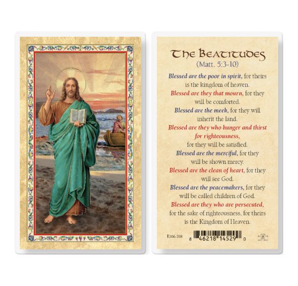 The Beatitudes - Christ Blessing Gold-Stamped Laminated Prayer Card (pack of 25)