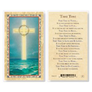 Take Time - Cross on the Ocean Gold-Stamped Laminated Prayer Card (pack of 25)