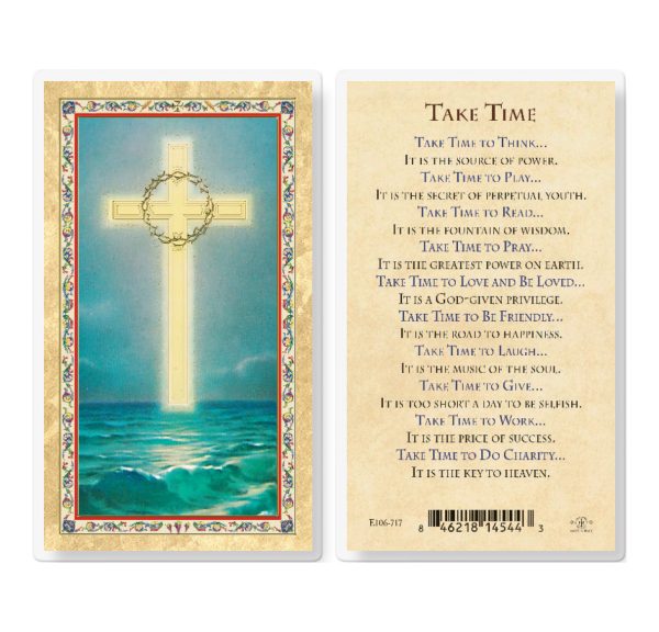 Take Time - Cross on the Ocean Gold-Stamped Laminated Prayer Card (pack of 25)