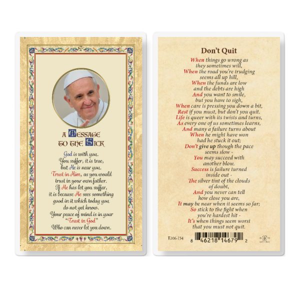 Message to the Sick - Don't Quit Gold-Stamped Laminated Prayer Card (pack of 25)