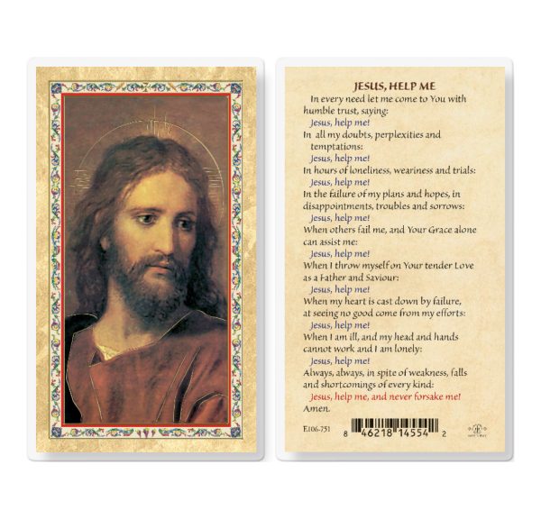 Jesus Help Me - Head of Christ Gold-Stamped Laminated Prayer Card (pack of 25)