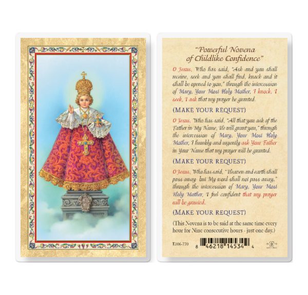Infant of Prague - Novena Prayer Gold-Stamped Laminated Prayer Card (pack of 25)