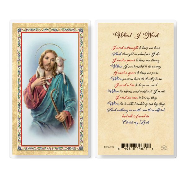 What I Need - Christ in Garden Gold-Stamped Laminated Prayer Card (pack of 25)