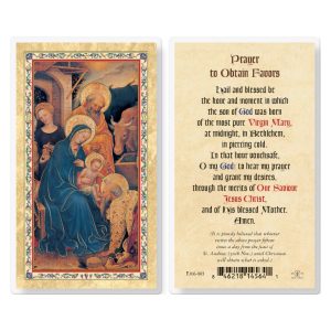 Prayer to Obtain Favors - Christmas Gold-Stamped Laminated Prayer Card (pack of 25)